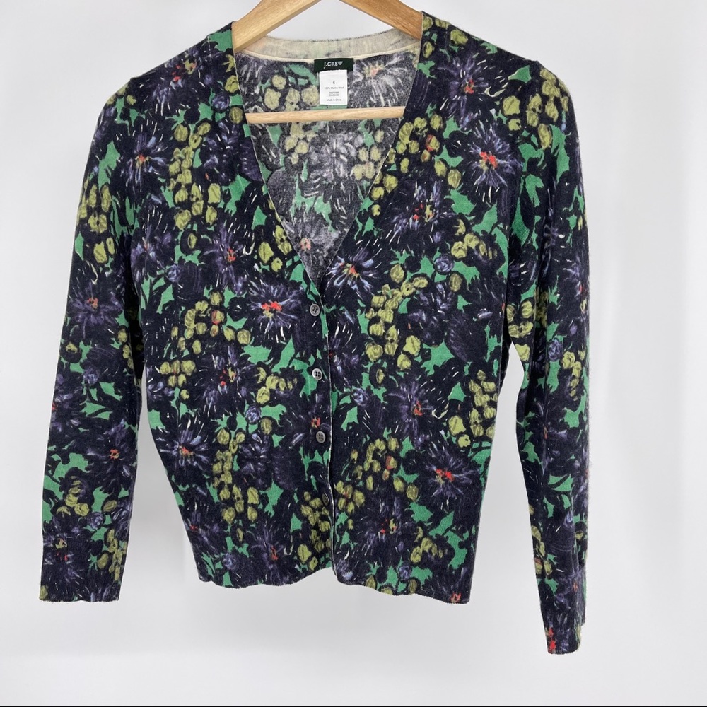 J. Crew Merino Wool print v-neck Cardigan